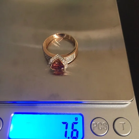 Solid 14k rose gold ring with round real diamonds & Natural Gemstone.SZ 8.5 - Picture 4 of 11